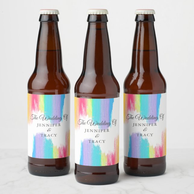 Étiquette Pour Bouteilles De Bière Élégant Mariage LGBTQ Arc-en-ciel personnalisé (Bouteilles)