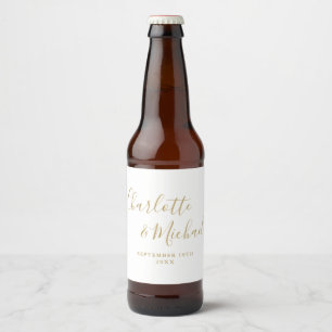 Étiquette Pour Bouteilles De Bière Élégant Mariage or de script de signature
