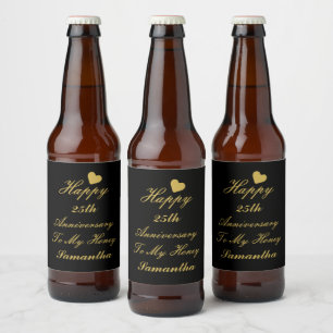 Étiquette Pour Bouteilles De Bière Elegant or noir script 25e joyeux anniversaire de