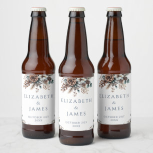 Étiquette Pour Bouteilles De Bière Élégant Rustique Forêt Floral Pinecones Mariage