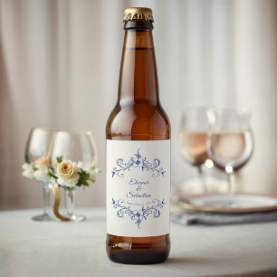 Étiquette Pour Bouteilles De Bière Elégant Vintage Romance Dusty Blue Floral Mariage