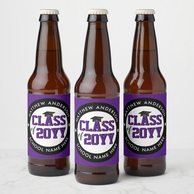 Étiquette Pour Bouteilles De Bière Élégante Royal Purple Classe de 2023 Graduation (Bouteilles)
