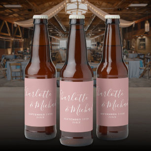 Étiquette Pour Bouteilles De Bière Élégante signature rose poudrée mariage