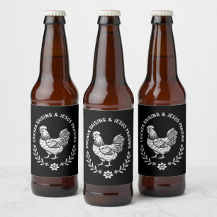 Étiquette Pour Bouteilles De Bière Élevage de poulet et collecte de Jésus