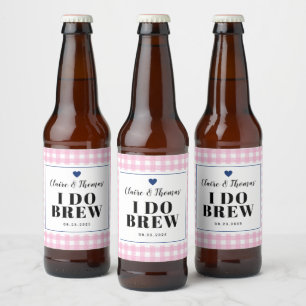Étiquette Pour Bouteilles De Bière En vichy rose avec bleu marine I Do Brew Mariage