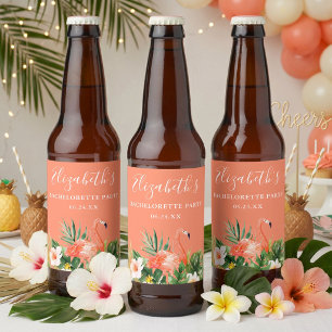 Étiquette Pour Bouteilles De Bière Enterrement de vie de jeune fille tropical corail
