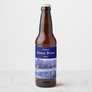 Étiquette Pour Bouteilles De Bière Étiquette de la bière d'étang d'hiver violet et bl