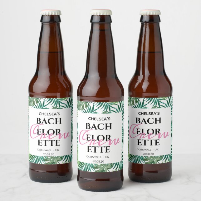 Étiquette Pour Bouteilles De Bière Exotic Tropical Feuille Bachelorette Crew Party (Bouteilles)