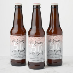 Étiquette Pour Bouteilles De Bière Faire paraître 50 beau rose or et marbre anniversa