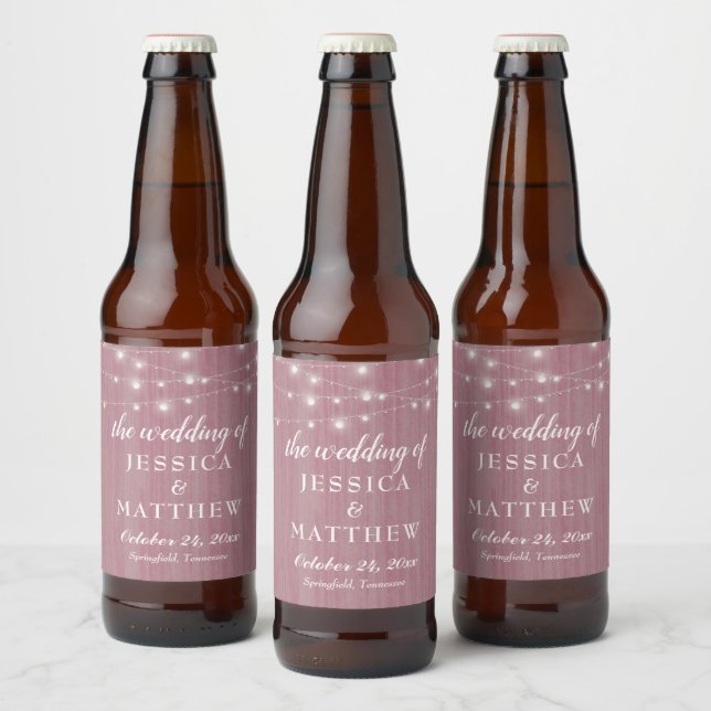 Étiquette Pour Bouteilles De Bière Farmhouse Rustique Lumières Rose (Bouteilles)