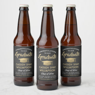 Étiquette Pour Bouteilles De Bière Félicitations de Graduation Brossé Noir Or et Blan