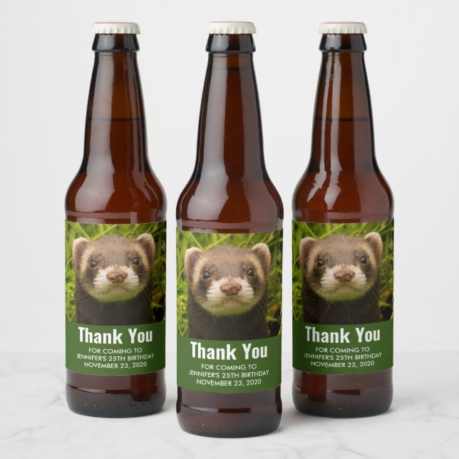 Étiquette Pour Bouteilles De Bière Ferret Brown dans l'Herbe Merci Anniversaire (Bouteilles)