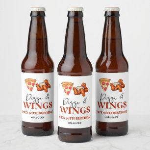 Étiquette Pour Bouteilles De Bière Fête d'anniversaire Pizza et Wings