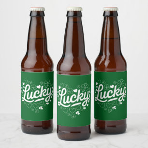 Étiquette Pour Bouteilles De Bière Fête de la Saint-Patrick Cœur Trèfle Chanceux Trèf