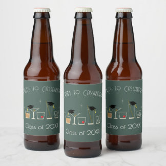 Étiquette Pour Bouteilles De Bière Fête de remise des diplômes avec chapeau et cockta