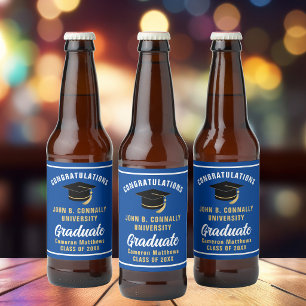 Étiquette Pour Bouteilles De Bière Fête de remise des diplômes personnalisée bleu bla