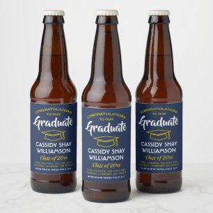 Étiquette Pour Bouteilles De Bière Fêtes de fin d'études Grats Marine Bleu Or Jaune