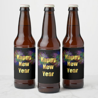 Étiquette Pour Bouteilles De Bière Feu d'artifice du Nouvel An