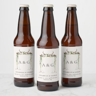 Étiquette Pour Bouteilles De Bière Feuillage rustique blanc mariage à baldaquin