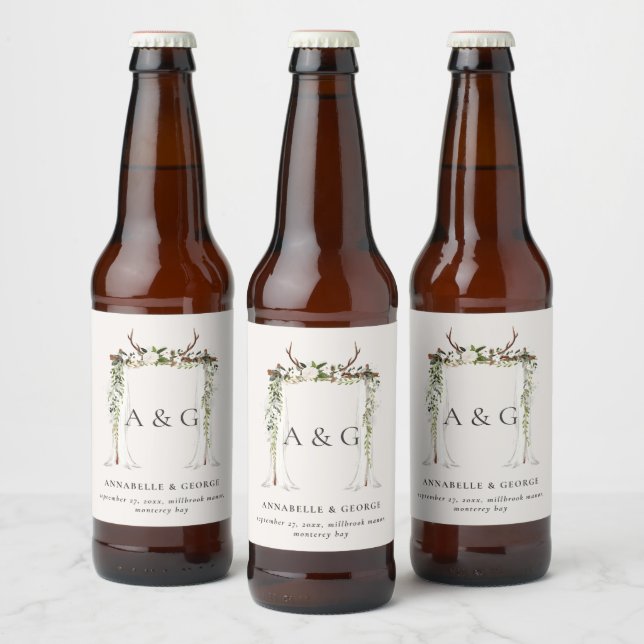 Étiquette Pour Bouteilles De Bière Feuillage rustique blanc mariage à baldaquin (Bouteilles)