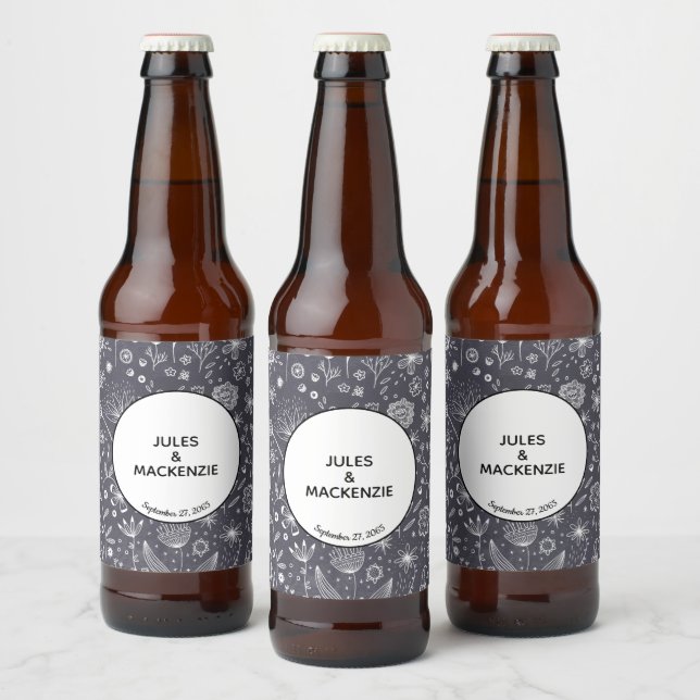 Étiquette Pour Bouteilles De Bière Fleur Chalkboard Monochrome Moderne (Bouteilles)