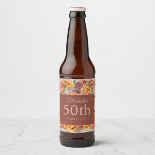 Étiquette Pour Bouteilles De Bière Fleur Orange Crème Bourgogne Anniversaire Nom Âge