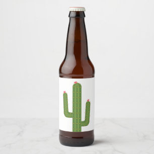 Étiquette Pour Bouteilles De Bière Fleur rose mignonne Cactus vert du sud-ouest
