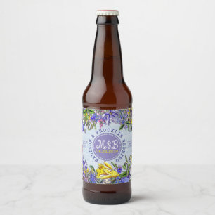 Étiquette Pour Bouteilles De Bière Fleurs sauvages de mariage Monogramme Vintage Flor