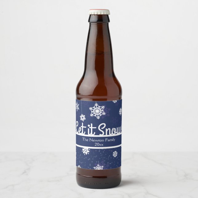 Étiquette Pour Bouteilles De Bière Flocon de neige d'hiver, vacances (Devant)