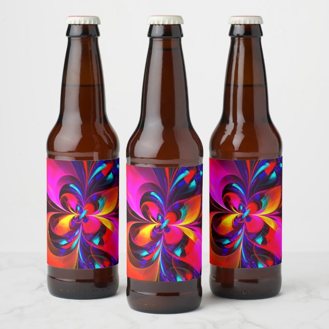 Étiquette Pour Bouteilles De Bière Floral moderne Art Abstrait Rouge Bleu Motif #07 (Bouteilles)