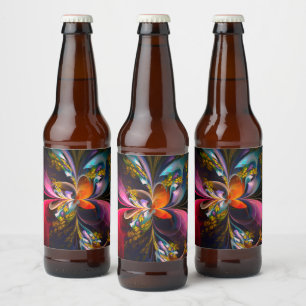Étiquette Pour Bouteilles De Bière Floral moderne Art Abstrait Rouge Bleu Motif #13