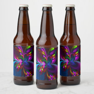 Étiquette Pour Bouteilles De Bière Floral moderne Art Abstrait Rouge Bleu Motif #15