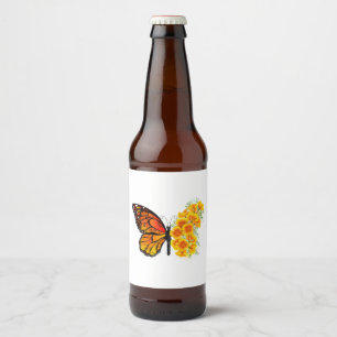 Étiquette Pour Bouteilles De Bière Flower Butterfly with Yellow California Poppy