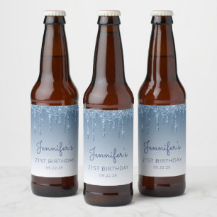 Étiquette Pour Bouteilles De Bière Fun Blue Parties scintillant Drip 21e fête d'anniv