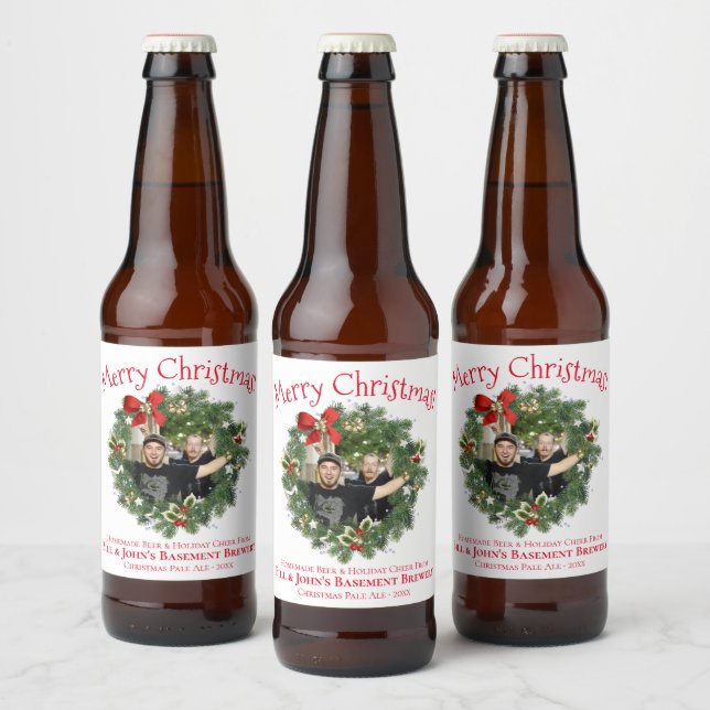 Étiquette Pour Bouteilles De Bière Fun Christmas Wreath Picture Frame Home Brew (Bouteilles)