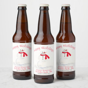 Étiquette Pour Bouteilles De Bière Fun Watercolor Snowman Joyeux vacances