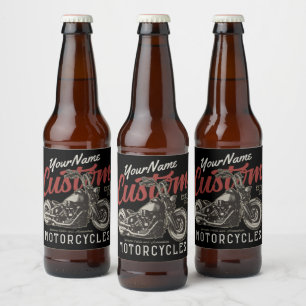 Étiquette Pour Bouteilles De Bière Garage de motard rebelle de moto personnalisé