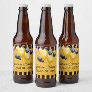 Étiquette Pour Bouteilles De Bière Gold Black Stripes Graduation Party Bière Bot