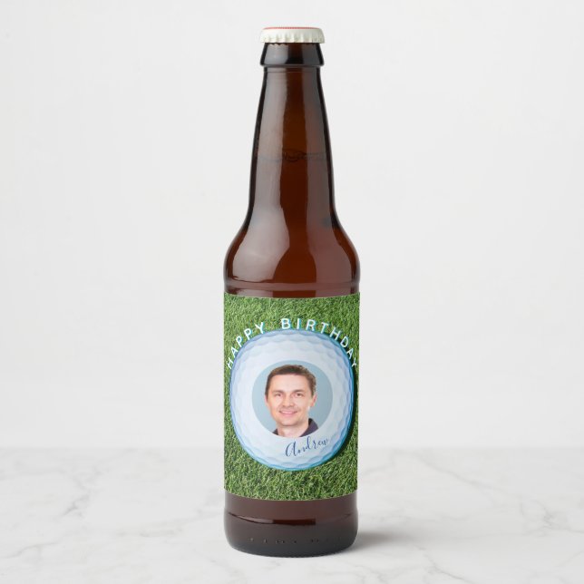 Étiquette Pour Bouteilles De Bière Golfer Photo Signé Golf Ball Anniversaire (Devant)