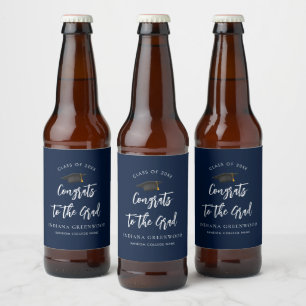 Étiquette Pour Bouteilles De Bière Graduation 2025 Script Navy Blue Grad Custom