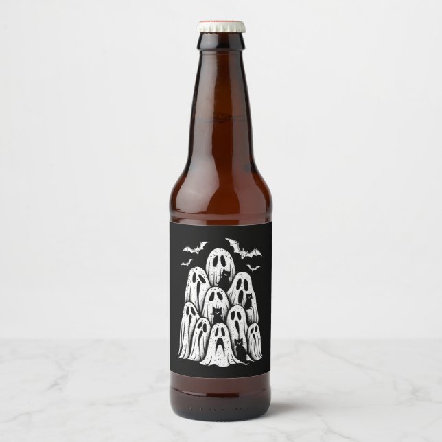 Étiquette Pour Bouteilles De Bière Halloween Ghost Chats Lover automne Éffrayante sai (Devant)