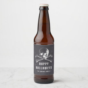 Étiquette Pour Bouteilles De Bière Halloween vintage noir pirate crâne et os heureux