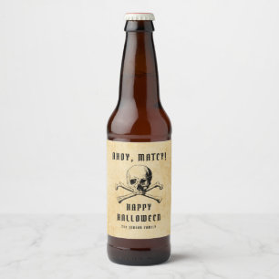 Étiquette Pour Bouteilles De Bière Halloween vintage Pirate et os