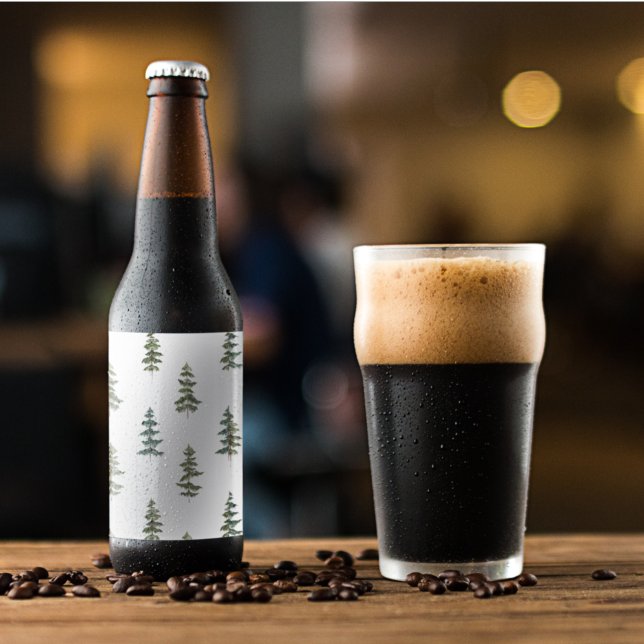 Étiquette Pour Bouteilles De Bière Hiver branché | Motif d'arbre de Noël (Créateur téléchargé)