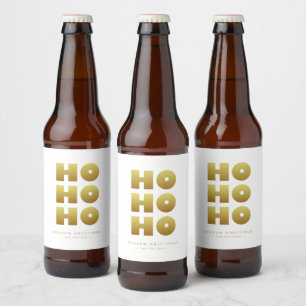 Étiquette Pour Bouteilles De Bière Ho Ho Ho   Simple Noël blanc & or