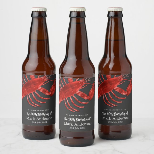 Étiquette Pour Bouteilles De Bière Homard Thématique Anniversaire Fête Gris (Bouteilles)