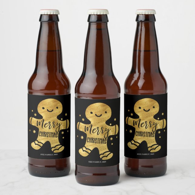Étiquette Pour Bouteilles De Bière homme en pain d'épice, joyeux Noël (Bouteilles)