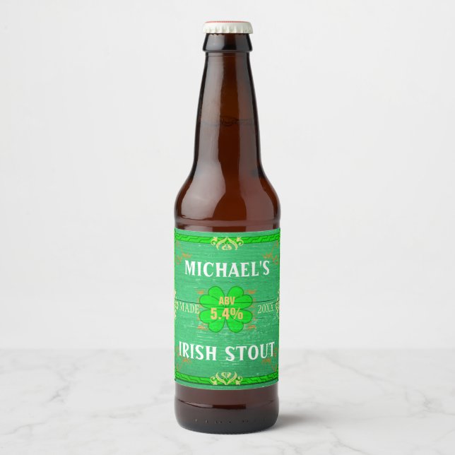 Étiquette Pour Bouteilles De Bière Irlandais Stout Rustic Green Bois Craft brassage (Devant)