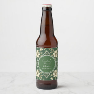 Étiquette Pour Bouteilles De Bière Ivory Floral Vert Émeraude Baby Shower