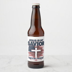 Étiquette Pour Bouteilles De Bière Jésus est mon sauveur Trump est mon président drôl